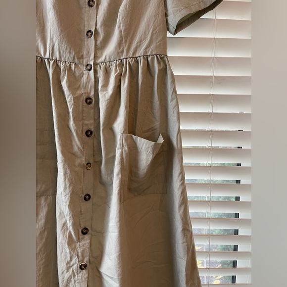 Sage Green Brown Button Up Short Sleeve Dress - Picture 7 of 7